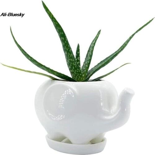 1PC Flower Pot Planters White Elephant Ceramic Pote De Vidro For Sale Garden Pots Flower Vasi Macetas Pot Fleur Bonsai Pots