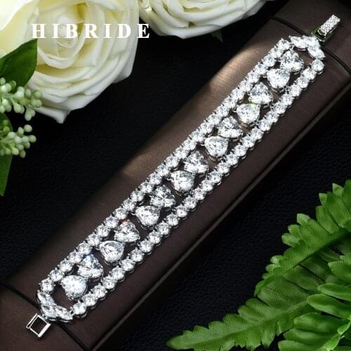 HIBRIDE Hot Sell Top Quality Cubic Zirconia Love Heart Shape Bracelet Bangle for Women Crystal Bride Wedding Jewelry B-88