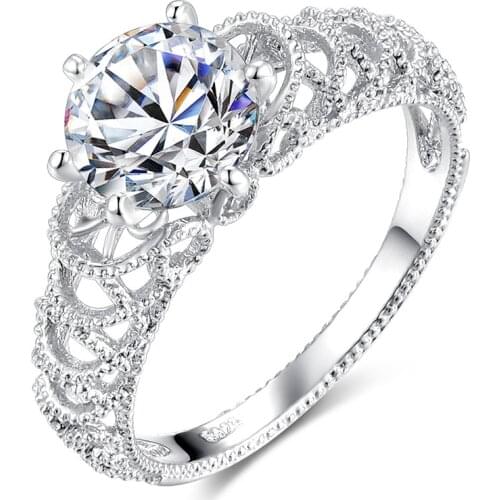 Classic Genuine silver color Stackable Ring 6 Claws Hollow-out CZ Crystal Finger Ring for Women Wedding Jewelry Anel Gift