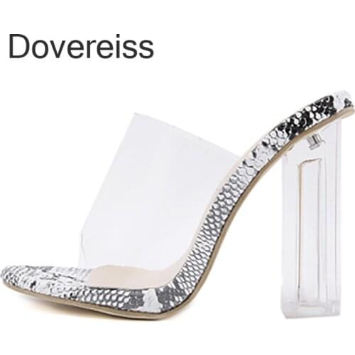 Summer Women fashion pvc Block heels clear heels Serpentine Slippers Mules sexy new Mesh consice size 35-42