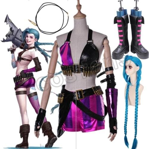 LOL Loli Jinx Cosplay Costumes Party Magical Girl Sexy Uniforms Jinx top pant Accessories Jinx Original Skin Magical Uniforms