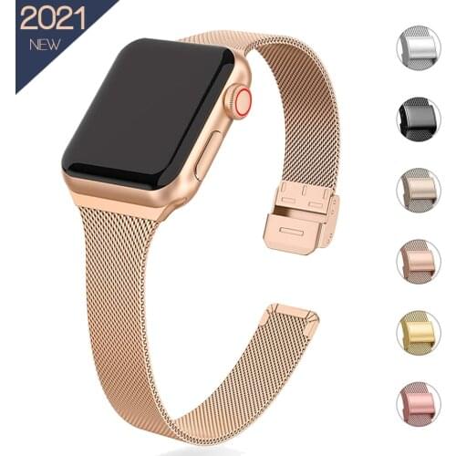 Slim Metal band for Apple Watch 6/SE/5/4/3/2/1 38mm 40mm Stainless Steel Milanese Watch strap for iwatch 42MM 44MM Bracelet