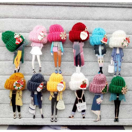 Fashion Brooch Pins for Woman Brooches Girls Cartoon Models Acrylic Brooch Wool Hat Clothing Jewelry Accessories Christmas Gifts