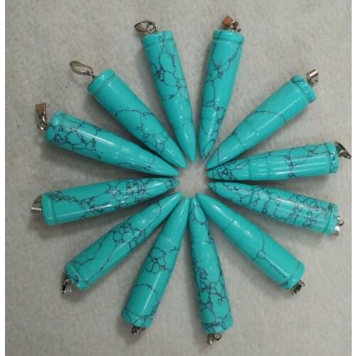 2016 Fashion high quality stone bullet shape pendants charms for jewelry making 12pcs/lot wholesale free shipping