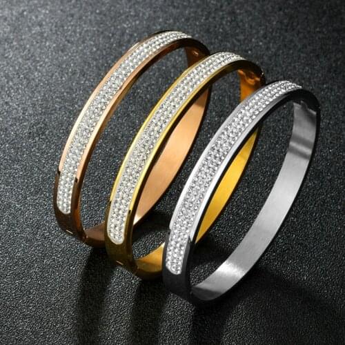 Dlicate Fashion Crystal Rose Gold Charm Bracelets For Women Wedding Engagement Fine Jewelry Romantic Female Gift