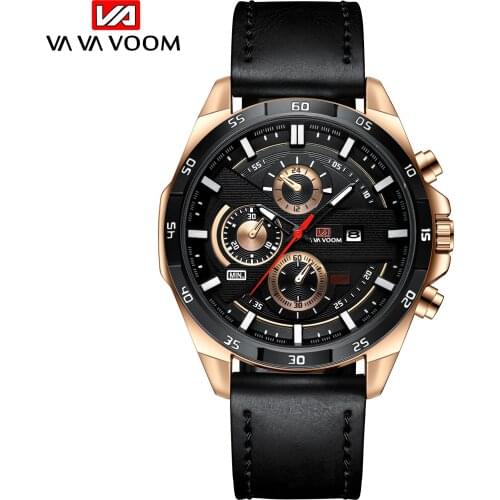 VAVAVOOM Mens Watches Waterproof Luxury Calendar Male Watch Men Leather Sport Military Wristwatch Male Clock Watches Mens gifts