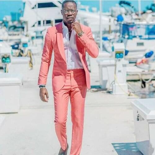 2021 Tailored Made Peach Suit For Men Groomsman Groom Tuxedo Terno Slim Fit 2 Piece Casual Best Man Blazer Party Wedding Suits