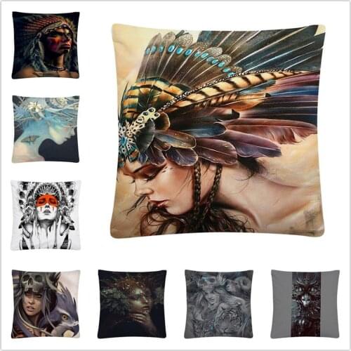 Wild tribal girl pattern Soft Short Plush Cushion Cover Pillow Case for Home Sofa Car Decor Pillowcase 45X45cm