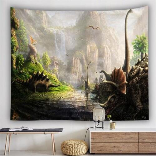 Dinosaur Wall Tapestry Animal Wall Hanging Fabric Jurassic Hippie Tapestry Wall Carpet Blanket Boho Decor Kids Bedroom Headboard