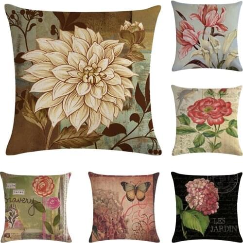 RUBYLOVE 45*45cm Hand-painted flowers linen/cotton cushion cover and sofa pillow case Home decorative pillow cover