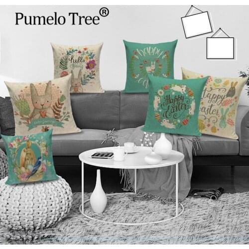 Happy Easter Cushion Covers Easter Bunny Decorative Pillowcase Rabbit Egg Linen Throw Pillows Cases Home Bed Cushion Cover Cojin