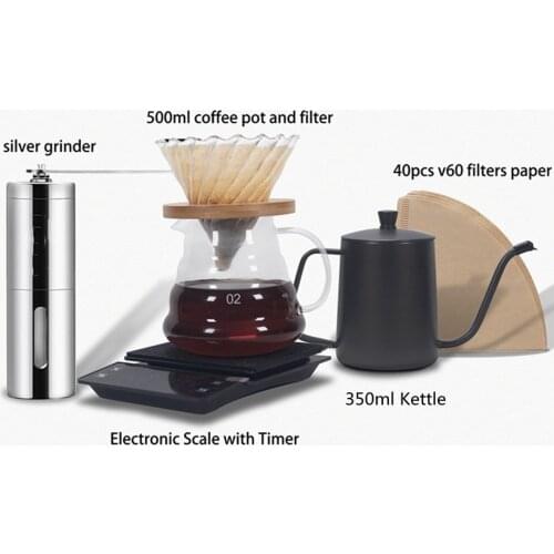 2020 New Household V60 Drip Paper Holder Set Glass Coffee Pot With Coffee Scale Mini Grinder Coffee Tea Tools
