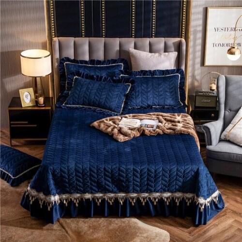 New Soft velvet Quilting lace bed cover Bed Skirt Bedspread Bed Sheet Bed Cover Pillowcase Bedding Set
