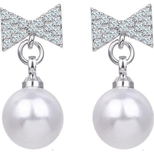 Bettyue New Arrival Bow Shape Full Of Zirconia With Pearl Earring For Women&Girls Charming Decoration In Bridal Party