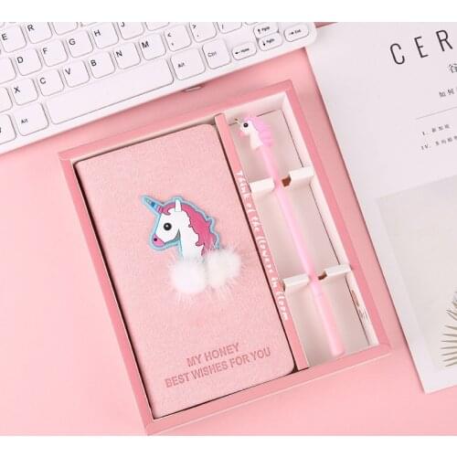 New Arrival Cute Blue Unicorn Cactus Notebook gel pen set with box Weekly Planner School Office Supplies Kawaii Stationery