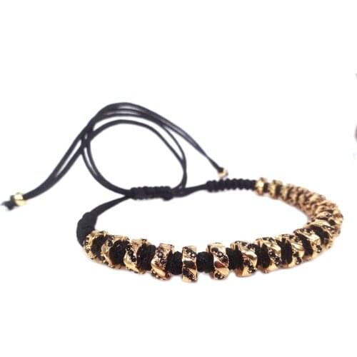 New Brand Handmade Bracelets,Gold Color Micro Pave Black CZ Twist Shape Stoppers Beads Braided Macrame Bracelet For Men Women