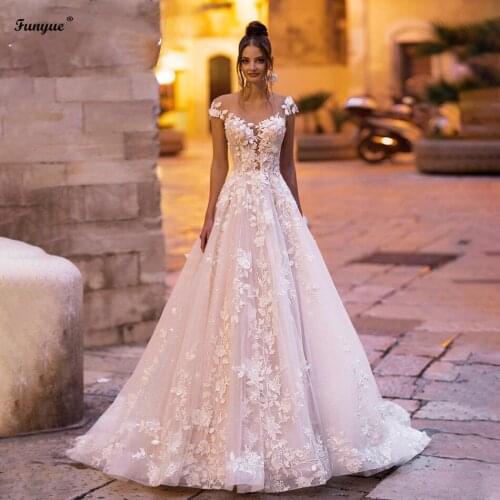 A-Line Beach Bridal Dress Vestido De Noiva Plus Size Backless Beaded Lace Appliques V-Neck Princess Wedding Gown for Bride 2021