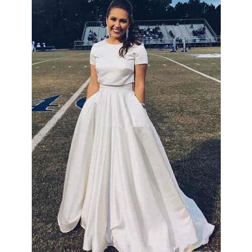 Vestidos Gorgeous 2021 Summer 2 piece Beach Lace Wedding Dresses short sleeves zipper wedding gowns boho bridal gown sweep train