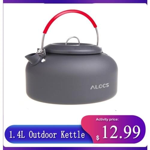 Alocs 1.4L Outdoor Kettle Tea Pot Coffee Pot Kettle Water Teapot Portable Camping Picnic Hiking Cookware Aluminum Alloy