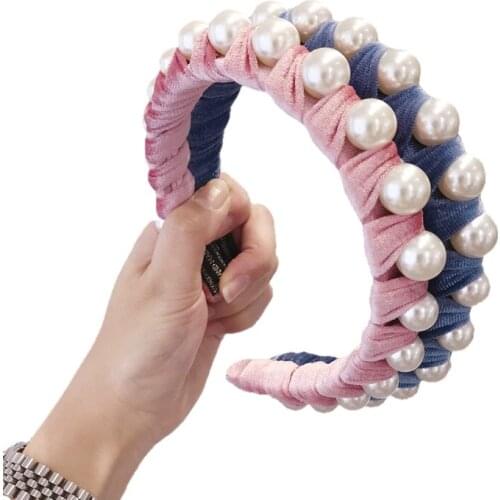 Headbands For Women Girls Korean Wide Fabric Hair Bands Accessories Fashion Pearl Solid Adult Diademas Bandeau Cheveux Wholesale