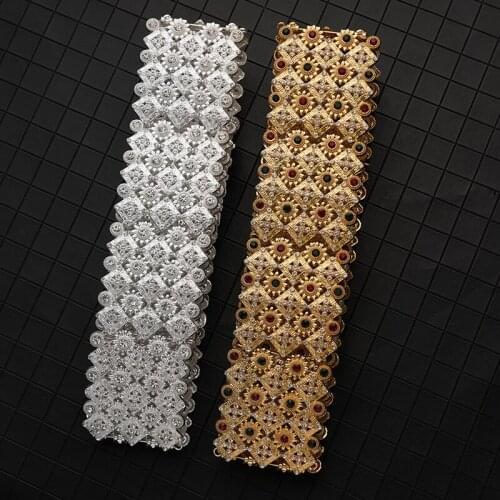 Full Crystal Morocco Cafetan Alloy Belt Luxury Arabic Belly Chain Women Fashion Bride Wedding Jewelry Flower Shape Belt Gift