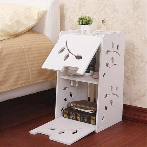 Bedroom Bedside Nightstands End Table Storage Table Rack White Night Table Cabinet Locker Organizer Storage Basket Wood-Plastic
