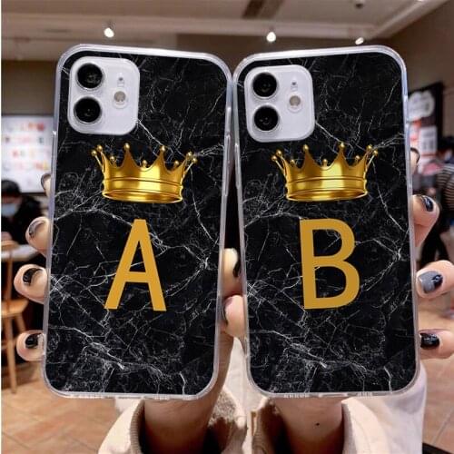 Initial Letter A Z Crown Silicone phone case For iphone 12 11 Pro MAX 5 6 7 8 9 10 X XS XR XSMAX Plus SE 2020 Back Cover Shell