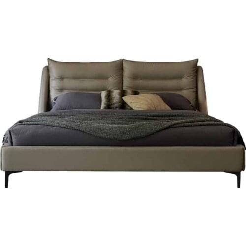 Modern minimalist first-floor leather bed master bedroom wedding bed Italy light luxury minimalist down back soft bed