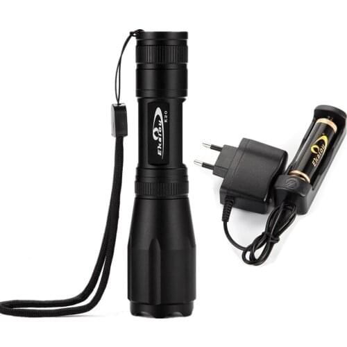 LED Flashlight XM-L T6 2000 Lumens Zoomable LED Torch light 5Mode Floodlight Camping lamp+18650 Battery+EU/US Charger SET