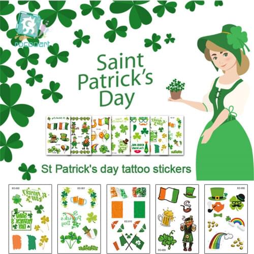 Clover Lucky Tattoo Stickers Saint Patricks Day Style Fake Waterproof Tattoo Gala Parade Temporary Body Art Taty Men Women