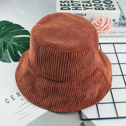 New Fashion Corduroy Bucket Hats For Women Girl Autumn Winter Vintage Candy Color Lamb Bonnet Hats gorros mujer invierno