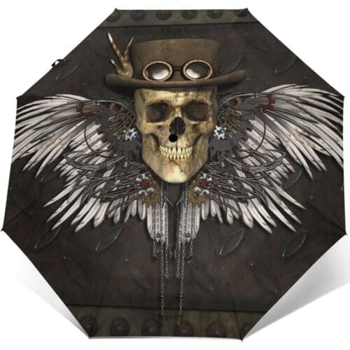 Sunny Umbrella Steampunk Skull Plate Automatic folding portable men women umbrella Sunscreen rain Windproof beach parasol