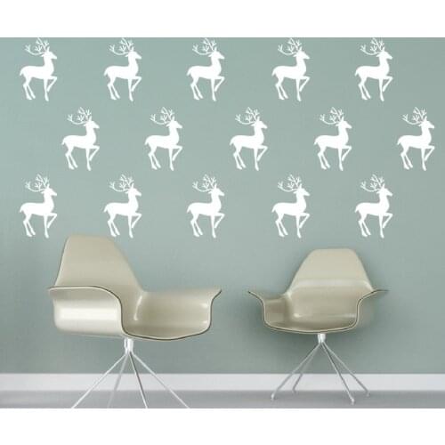 20pcs Christmas Reindeer Silhouette Vinyl Wall Decals White Deer Merry Christmas Wall Stickers Home Decor Festival Mural A104