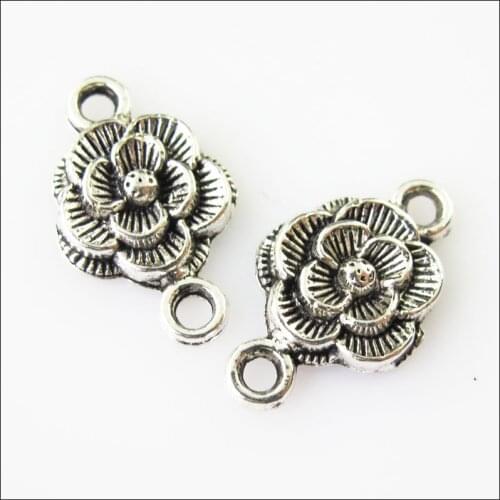 30 New Flower Tibetan Silver Tone Charms Pendants Connectors 12x20mm