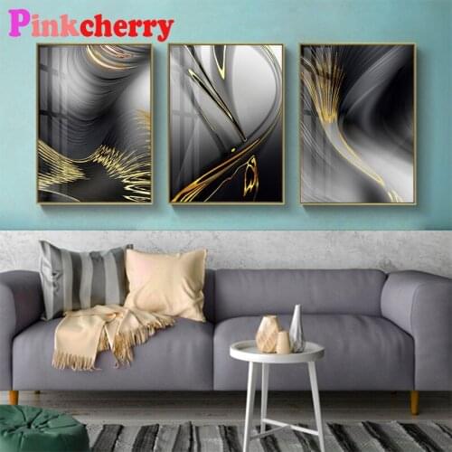 Abstract Gold Line 3 pcs set Diamond Painting full Square Round Drill 5d diy mosaic diamond Embroidery Triptych