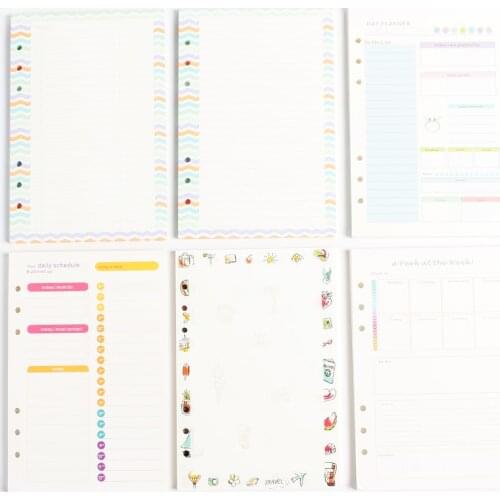 New original creative 6 holes spiral notebooks inner paper core/refilling paper:line,blank,daily planner,weekly planner A5 A6