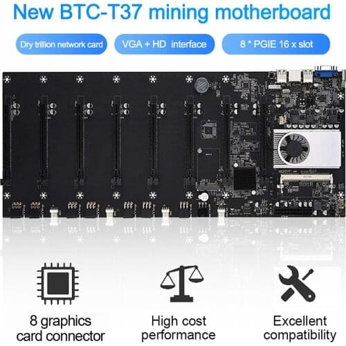 BTC-37 Miner motherboard, set of 8 video card slots, DDR3 memory, onboard VGA interface, low power consumption