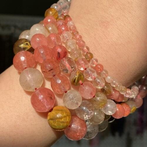 Natural Watermelon Quartzs Faceted Stone Beads Round Loose Beads For Jewelry Making Diy Bracelet Charm Accessories 4/6/8/10/12mm