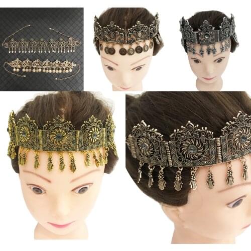 Vintage Arab Court Hollow Flower ziron head Chain Algerian Woman Wedding Party Metal Headband for Womens Jewelry Accessories