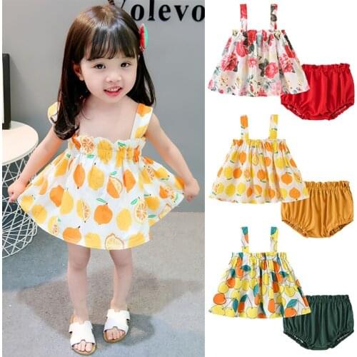 0-4 Year Toddler Girl Clothes Newborn Baby Set Cute Fruit Print Summer Dress & Shorts Two-piece Suit Beach Casual Infant Outfits