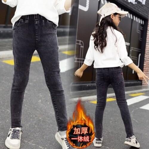 2021 New Black Pencil Thicken Add Wool Children Jeans for Girls Age 2 3 4 6 8 10 12 Years Winter Pants Fleece Kids Warm Trousers