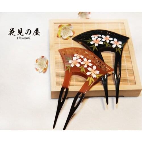 Ancient Handwork Japanese Style Sakura Printing Acrylic Hollow Hair Comb Hairpin Hair Ornaments Kanzashi For Kimono Hanfu retro