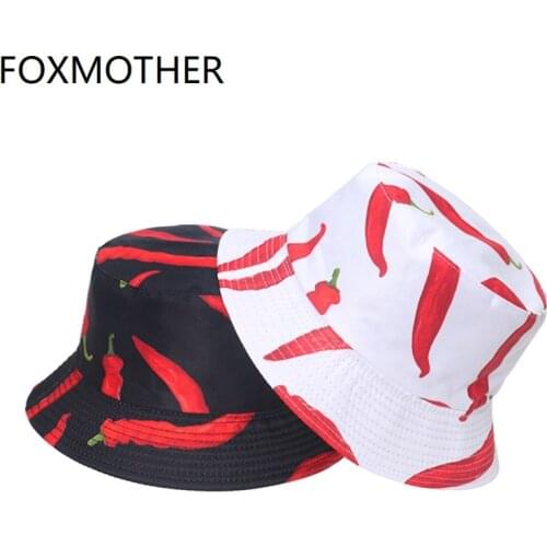 FOXMOTHER New Fashion Black White Chili Print Bucket Hats For Women Mens Sun Caps Summer