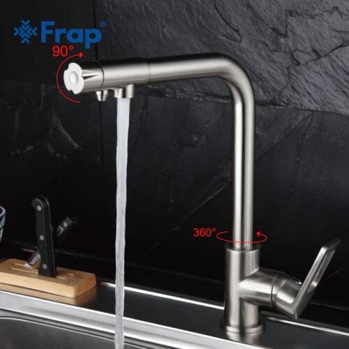Frap Nickel Brushed Kitchen Faucet Right Angle Design 360 Degree Rotation with Water Purification Features Single Handle F4372-5