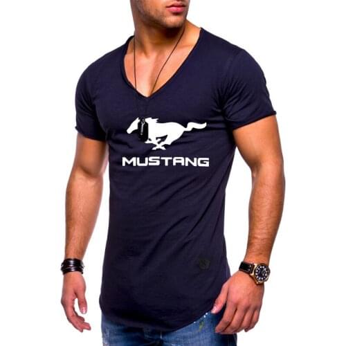 New Summer Men’s T-shirt Mustang Car Logo printing Short Sleeve casual Cotton Fashion V-neck Hip Hop Harajuku Mens Tshirt