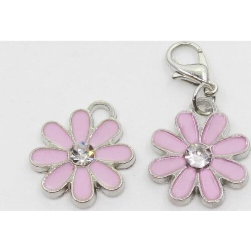 Hot Selling 20pcs/lot Pink Daisy Flower Dangle Charms Lobster Clasp DIY Bracelet Necklace Pendants Jewelry Hanging Charms