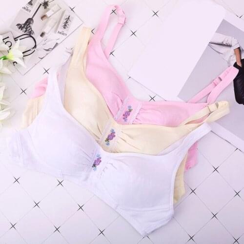 Young Girls Cotton Flower Embroidered Breathable Training Bra Underwear Wireless