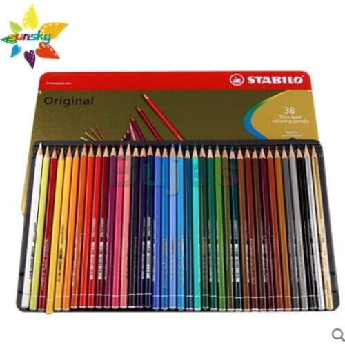 Stabilo original series 24/38 color Oil colored lead pencil beginners hand painted iron box Professional drawing art supplies