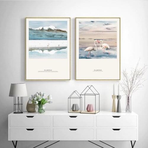 Boat Bird Sea Beach Decor Ocean Seagull Snow Mountain Canvas Painting Print and Poster Nature Scenery Wall Picture For Home