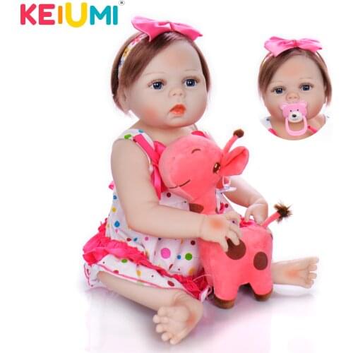 KEIUMI Full Silicone Vinyl Reborn Menina Boneca Fiber Hair 57 cm Lifelike Reborn Baby Dolls 23'' Fashion kids Birthday XMAS Gift
